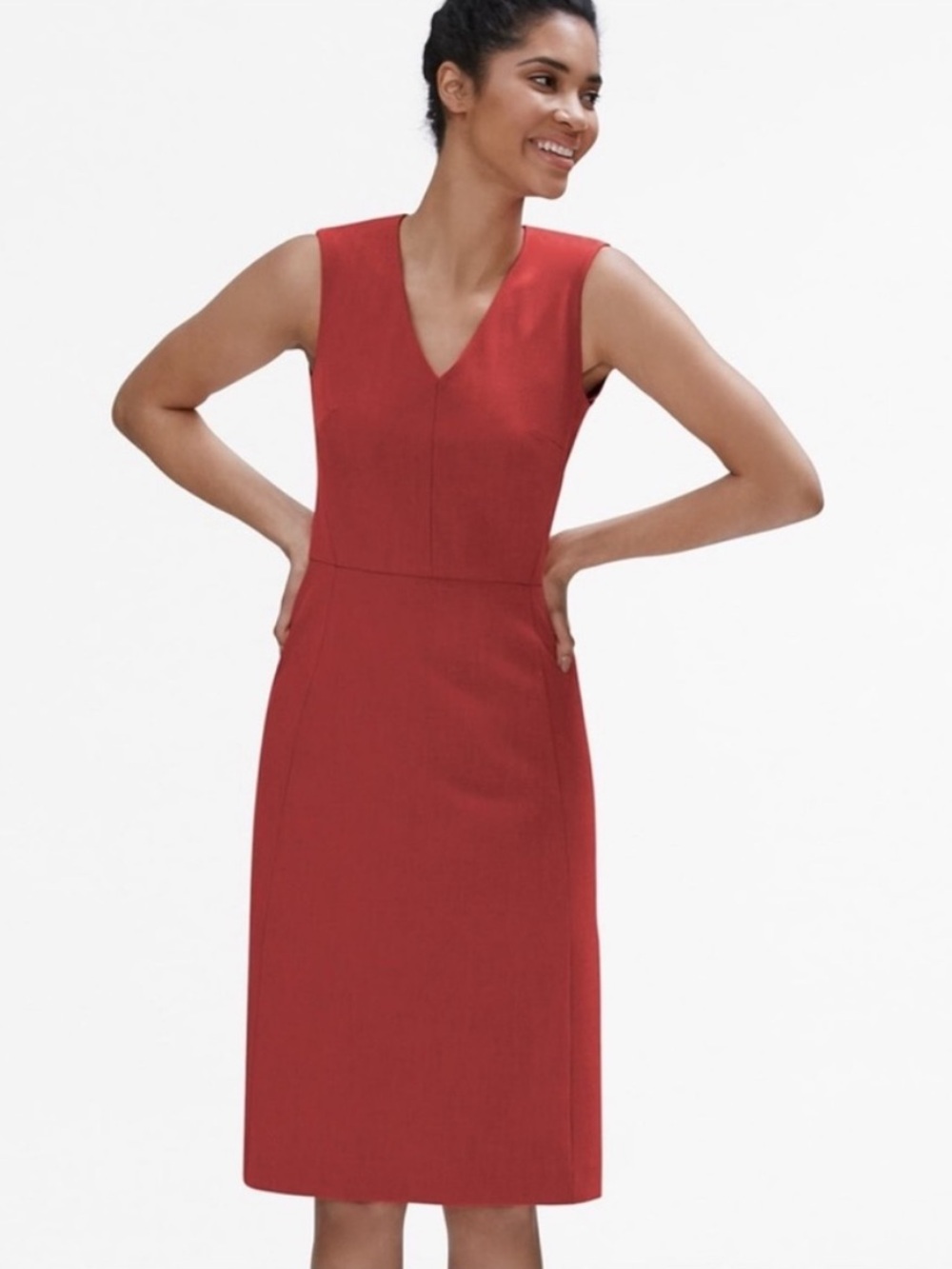M.M. Lafleur The Annie burnt orange Sleeveless V-Neck Dress